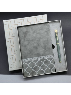 Gri Renk Defter Metal Roller Kalem Seti