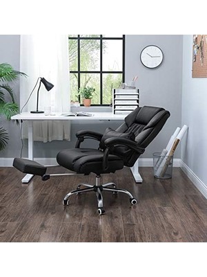 Mabeyn Ayak Uzatmalı Ofis Koltuğu, Bel Destekli, Deri, Siyah 67 x 66 x 116 cm OBG71B