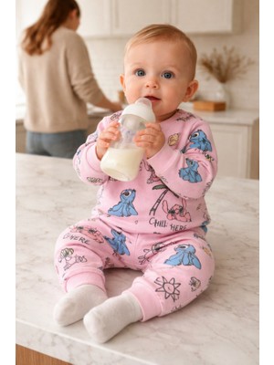Baby Lory Kids Store Kız Çocuk (Bebek) Stitch Desenli 3 Iplik Şardonlu Takım