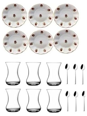 Mabeyn 18 Parça Kırmızı Gül Acem Çay Bardağı Takımı 856656566AYBABASTORE