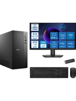 Dell Tower ECT1250 Intel Core I3 14100 48GB Ddr5 1tb SSD UHD Graphics 730 23.8" Mon WIN11PRO Kurumsal Masaüstü Bilgisayar 3ECT125014M23P18 + Zettausb
