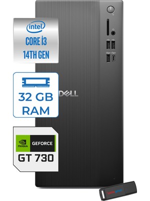 Dell Tower ECT1250 Intel Core I3 14100 32GB Ddr5 1tb SSD 2GB/GT730 Freedos Kurumsal Masaüstü Bilgisayar 7303ECT125014F10 + Zettausb