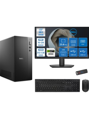 Dell Tower ECT1250 Intel Core I3 14100 16GB Ddr5 512GB SSD 6GB/RTX3050 23.8" Mon WIN11PRO Kurumsal Masaüstü Bilgisayar 30503ECT125014M23P01 + Zettausb
