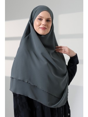 İhvan Online Tesettür Şifon Peçeli Üç Katlı Kısa Sufle Khimar, Pratik Hijab Şal Üçgen Kesim - Mint Yeşili