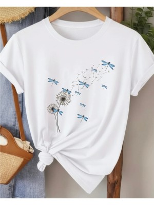 Nigrum Pardus Nıgrum Pardus Yeni Sezon Uçuşan Yusufçuklar Baskılı %100 Pamuk Büyük Beden Kadın T-Shirt