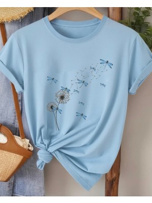 Nigrum Pardus Nıgrum Pardus Yeni Sezon Uçuşan Yusufçuklar Baskılı %100 Pamuk Büyük Beden Kadın T-Shirt