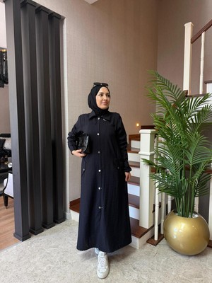 Esra Butik Siyah Renk Büyük Beden Uyumlu Yazlık Paraşüt Kumaş Tesettür Kap