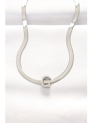 Mey İthalat Mey Ithalat® 316L Çelik C Harfli Silver Renk Italyan Zincirli Kolye