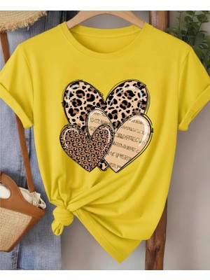 Nigrum Pardus Nıgrum Pardus Yeni Sezon Üç Leopar Kalp Baskılı %100 Pamuk Büyük Beden Kadın T-Shirt