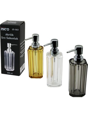 sbodurhome Uzun Kare Taban -Sekizgen Gövde Şeffaf - Renkli Akrilik - Mika Kristal Sıvı Sabunluk 200ML (