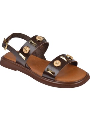 Beety Hakiki Deri Comfort Kadın Sandalet BEE-352   Kahve