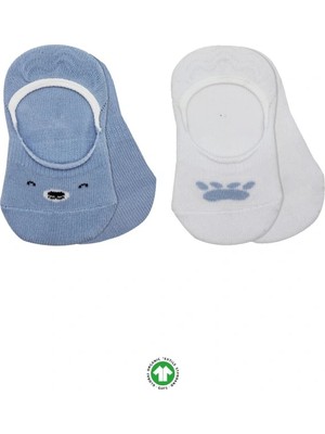 Mey İthalat Mey Ithalat®   2'li Babet Cute Face Penye Çorap 30103 Mavi-Beyaz