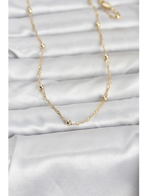 Mey İthalat Mey Ithalat® cm 14K Gold Renk Burgu ve Top Zincirli Model 60 cm Kadın Kolye