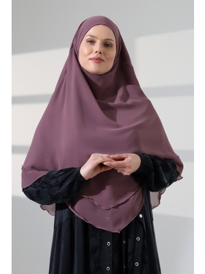 İhvan Online Tesettür Şifon Peçeli Üç Katlı Kısa Sufle Khimar, Pratik Hijab Şal Üçgen Kesim - Gül Kurusu