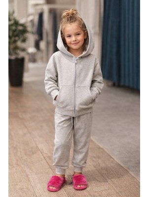Baby Lory Kids Store Unisex Çocuk Kapşonlu Sade Spor Eşofman Takımı