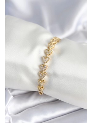 Svoria Store Mey Ithalat® Pirinç Gold Renk Kalp Model Kadın Bileklik