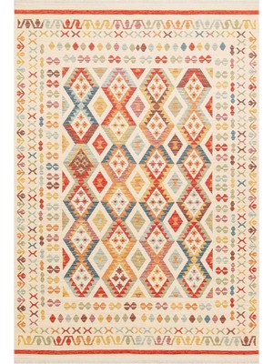 Cool Halı Beykoz Krem Rengi Ince Anadolu Motifli Makinede Yıkanabilir Geometrik Balkon Mutfak Yazlık Kilim