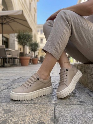 Gamelu Vıgor Kadın Lastikli Memory Foam Kalın Taban Keten Sneaker Ayakkabı