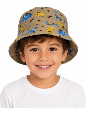 Onymino Erkek Çocuk Dinozor Desenli Bucket / Balıkçı Kova Şapka 4-8 Yaş