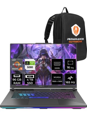 Asus Rog Strix G16 Ryzen 9 8940HX RTX5080 16GB 96GB Ram 4tb SSD 16" Fhd+ 165Hz Freedos G614PWRV036P353 Gaming Laptop + Per4 Çanta