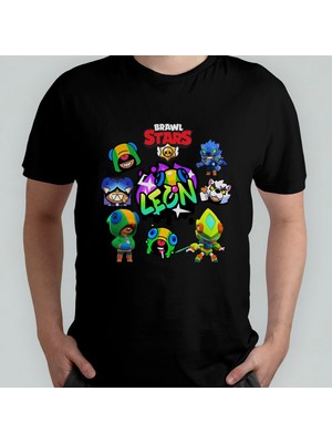 Pixxa Brawl Stars Leon Unisex %100 Pamuklu Bisiklet Yaka T-Shirt Model 2