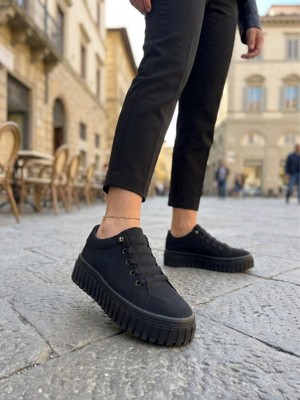 Gamelu Vıgor Kadın Lastikli Memory Foam Kalın Taban Keten Sneaker Ayakkabı