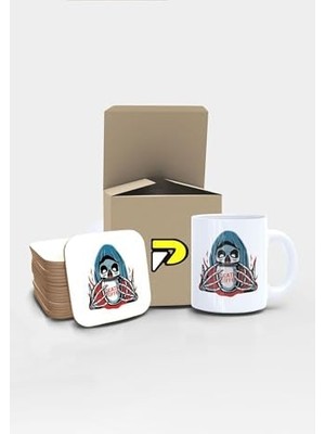 Mabeyn Death Coffee Tasarımlı Baskılı Kupa Bardak Seti, Eğlenceli Özel Hediye Mug