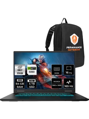 Gigabyte Gaming A16 I7 13620H RTX5060 8gb 64GB Ram 4tb SSD 16" Fhd+ 165Hz Freedos A16CVHP341 Gaming Laptop + Per4 Çanta
