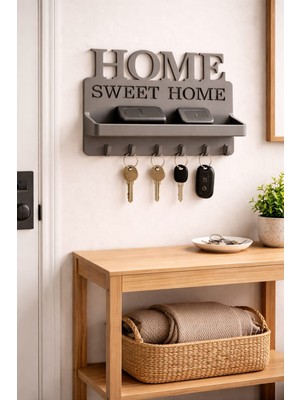 Home Sweet Home Dekoratif Duvar Askılığı ve Anahtarlık Rafı