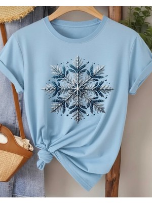 Nigrum Pardus Nıgrum Pardus Yeni Sezon Kar Tanesi Baskılı %100 Pamuk Büyük Beden Kadın T-Shirt