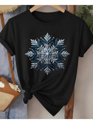Nigrum Pardus Nıgrum Pardus Yeni Sezon Kar Tanesi Baskılı %100 Pamuk Büyük Beden Kadın T-Shirt