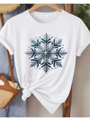 Nigrum Pardus Nıgrum Pardus Yeni Sezon Kar Tanesi Baskılı %100 Pamuk Büyük Beden Kadın T-Shirt