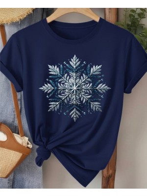 Nigrum Pardus Nıgrum Pardus Yeni Sezon Kar Tanesi Baskılı %100 Pamuk Büyük Beden Kadın T-Shirt