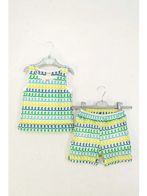 Waka Waka Kids Store Örgü Görünümlü Askılı Bluz ve Şort Kız Çocuk Takım - Fıstık Yeşil