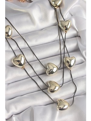 Svoria Store Mey Ithalat® Pirinç Füme Renk Zincir 3D Gold Renk Kalp Model Kadın Kolye