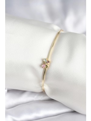 Svoria Store Mey Ithalat® Renkli Kelebek Figür Gold Renk Pirinç Kadın Bileklik