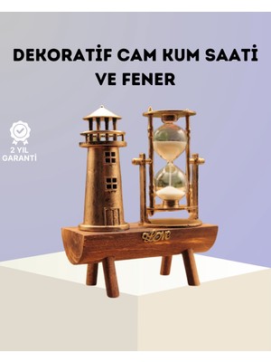 Mey Ithalat® Dekoratif Ahşap Kum Saati ve Deniz Feneri Figürlü Masa Süsü – Şık ve Fonksiy