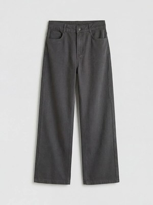 LC Waikiki Lcw Kids Gri Wideleg Nakışlı Kız Çocuk Gabardin Pantolon