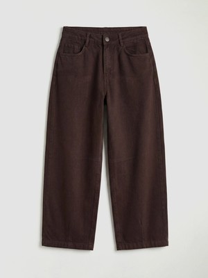 LC Waikiki Lcw Kids Kahverengi Loose Fit Kız Çocuk Gabardin Pantolon