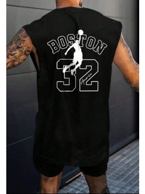 Punix Punıx Büyük Beden Boston 32 Sırt Baskılı Basketbol Temalı  Yazlık Kolsuz Erkek T-Shırt