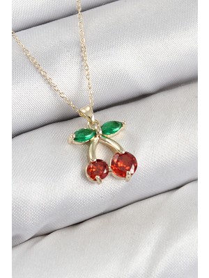 Svoria Store Mey Ithalat® Pirinç Zirkon Taşlı Kiraz Model Gold Renk Kadın Kolye