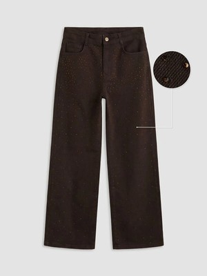 LC Waikiki Lcw Kids Kahverengi Wideleg Taşlı Kız Çocuk Jean Pantolon