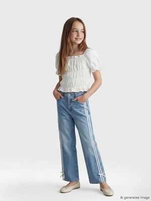 LC Waikiki Lcw Kids Mavi Wideleg Fiyonklu Kız Çocuk Jean Pantolon