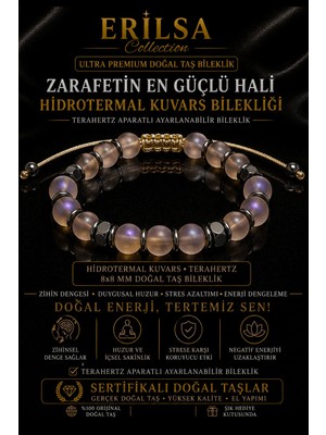 Erilsa Sertifikalı Terahertz - Aura Hidrotermal Kuvars Taşı Bileklik - 8 mm Ayarlanabilir Doğal Taş Unisex