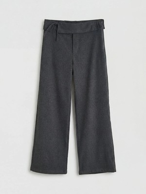 LC Waikiki Lcw Kids Antrasit Geniş Paça Kız Çocuk Gabardin Pantolon