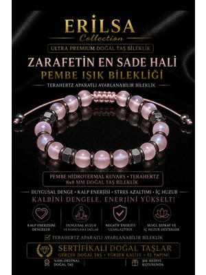 Erilsa Sertifikalı Terahertz - Pembe Hidrotermal Kuvars Dişil Enerji Denge Bilekliği - 8 mm Ayarlanabilir