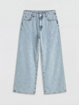 LC Waikiki Lcw Kids Mavi Wideleg Taşlı Kız Çocuk Jean Pantolon
