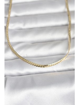Svoria Store Mey Ithalat® cm 14K Gold Renk Yassı Zincir Model 45 cm Kadın Kolye