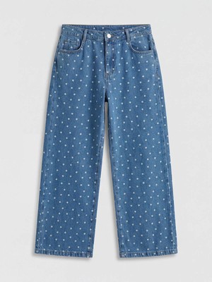 LC Waikiki Kids Kız Çocuk Mavi Wideleg Jean Pantolon Viskos Kumaş Özellikli Casual Model