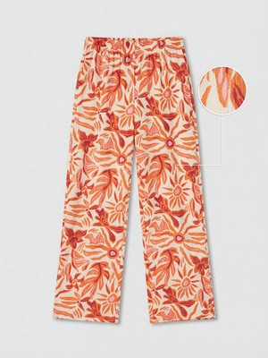 LC Waikiki Lcw Kids Turuncu Kız Çocuk Desenli Geniş Paça Pantolon